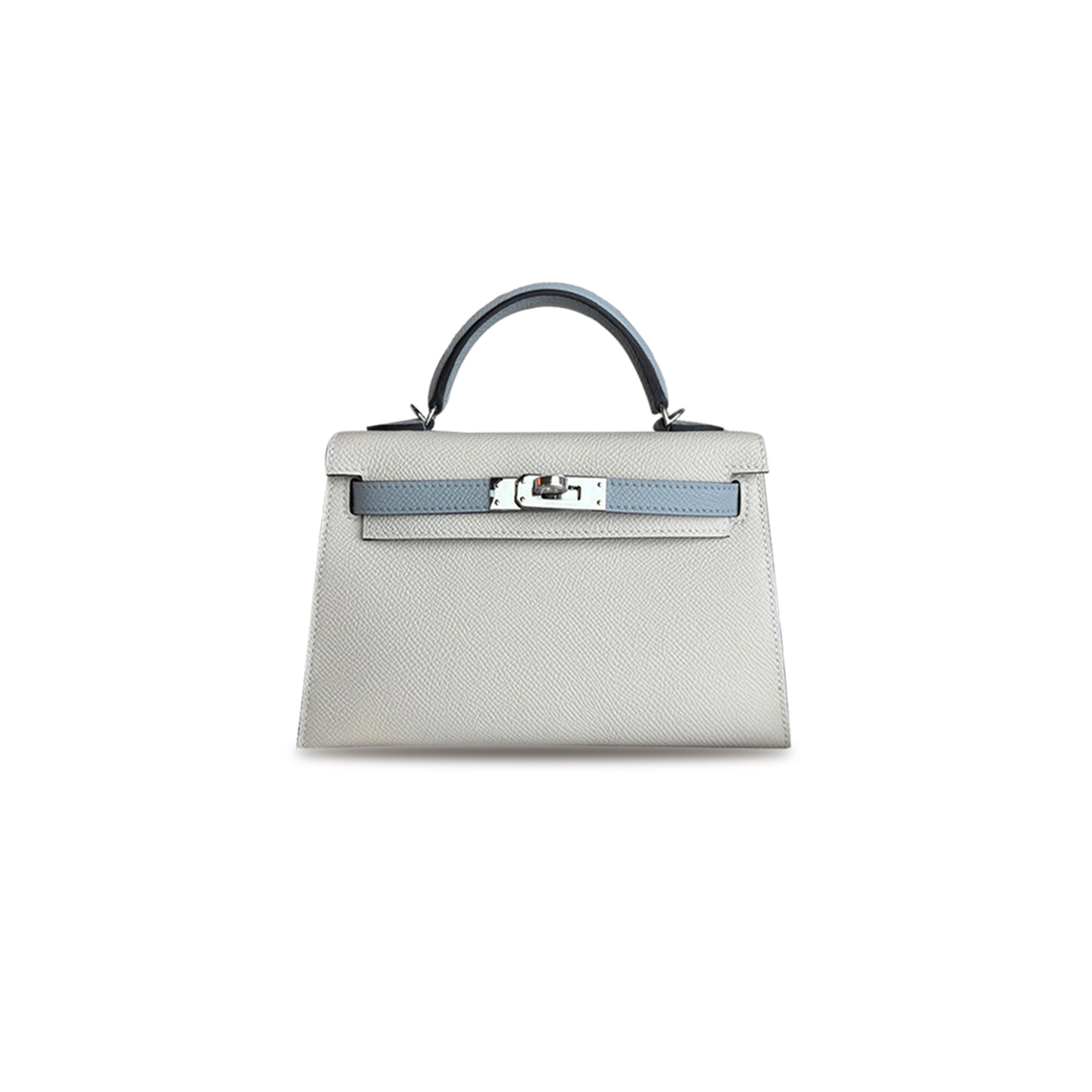 HERMÈS MINI KELLY II EPSOM DUAL COLOR COMBINATION MILKSHAKE WHITE AND GLACIER BLUE SILVER BUCKLE (19*12*5.5cm) 